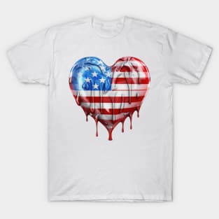 American Flag Dripping Heart #1 T-Shirt